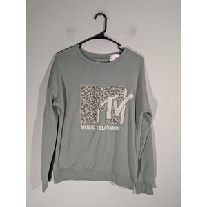 NEW MTV Womens Sage Graphic Lightweight Sweatshirt Sz XS Oversized Punk Grunge
